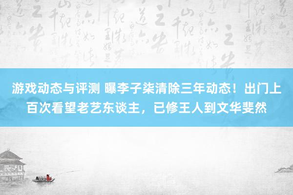 游戏动态与评测 曝李子柒清除三年动态！出门上百次看望老艺东谈主，已修王人到文华斐然